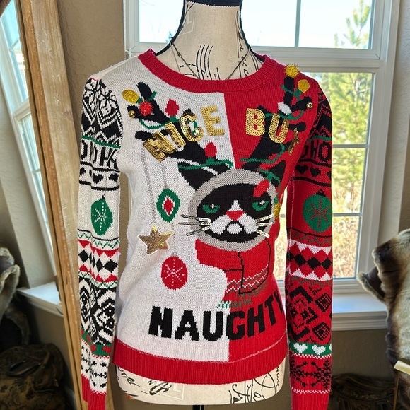 No Boundaries Sweaters - Cat “ nice but naughty” holiday sweater